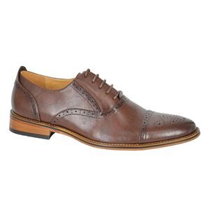 Goor Mens Capped Lace Oxford Brogue Shoes / Dark Brown